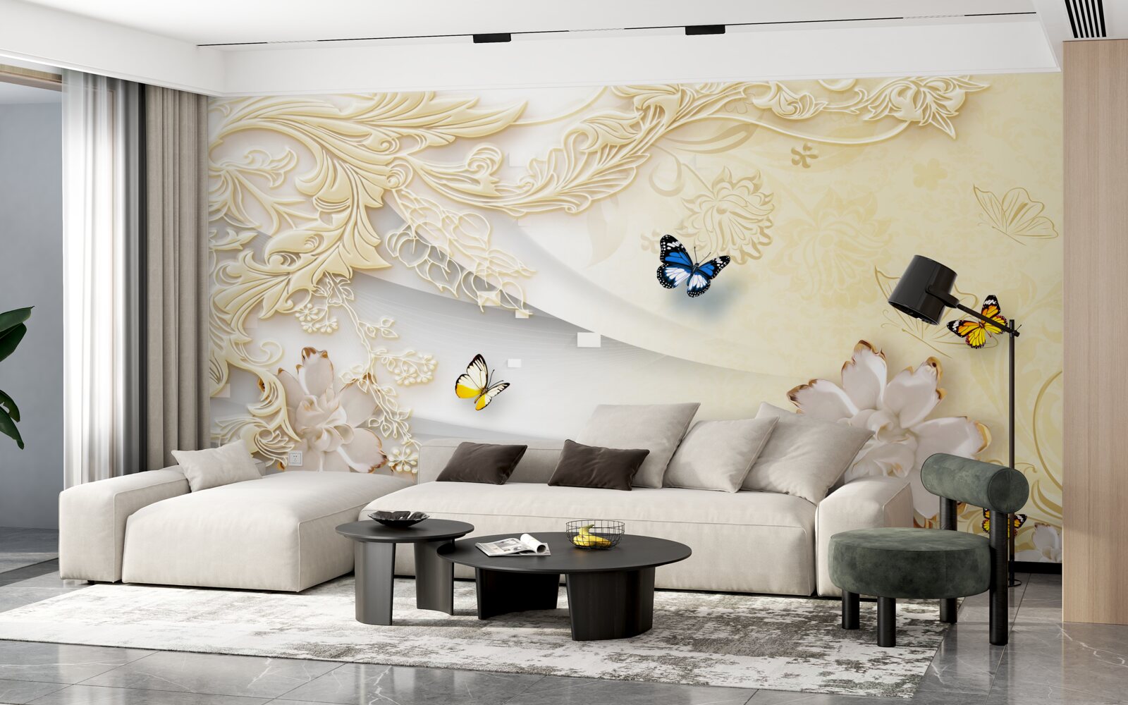 Fototapeta motyle latają nad gałęziami z rozwiniętymi kwiatami