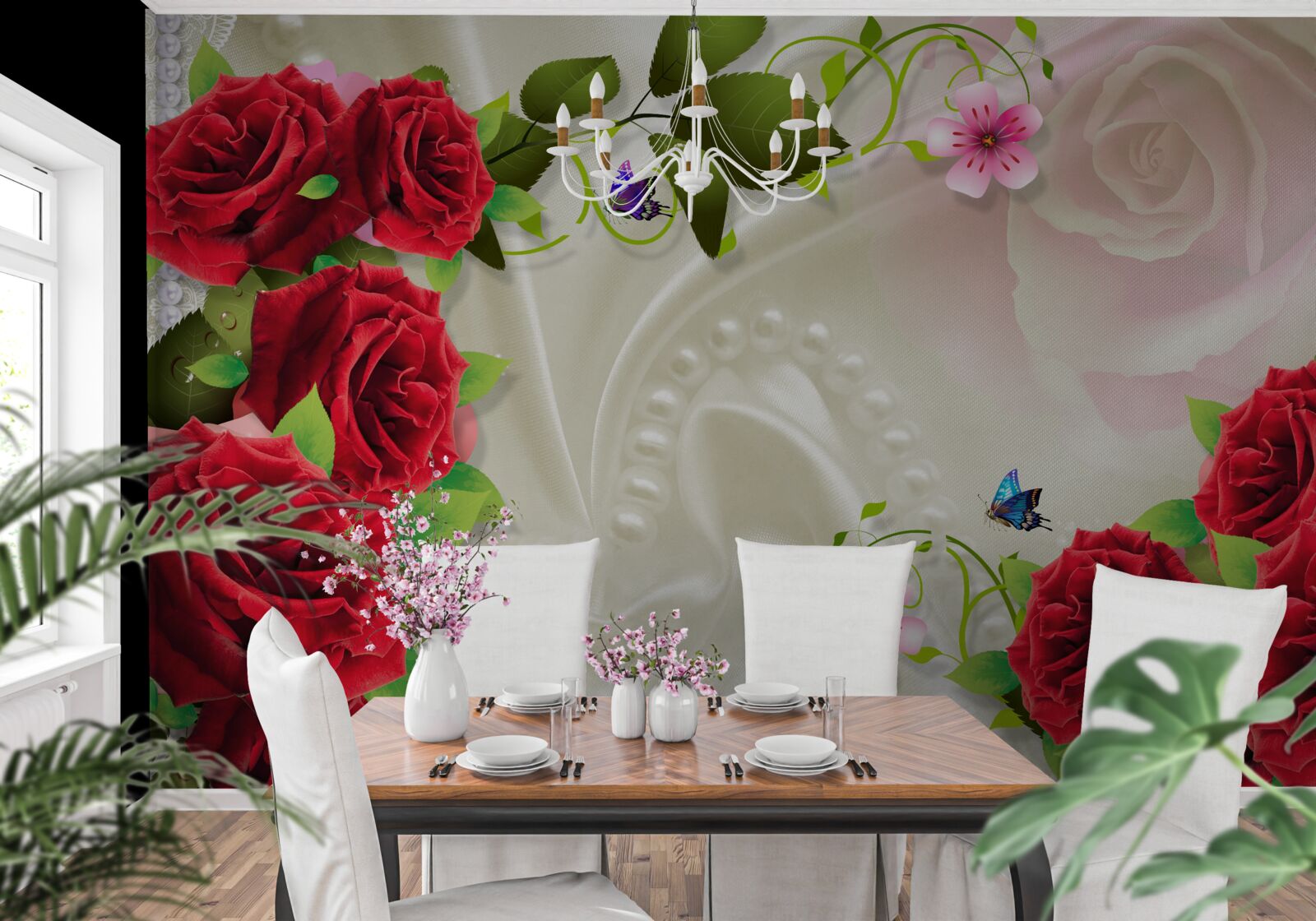 Fototapeta zespół kamieni i czerwonych róż