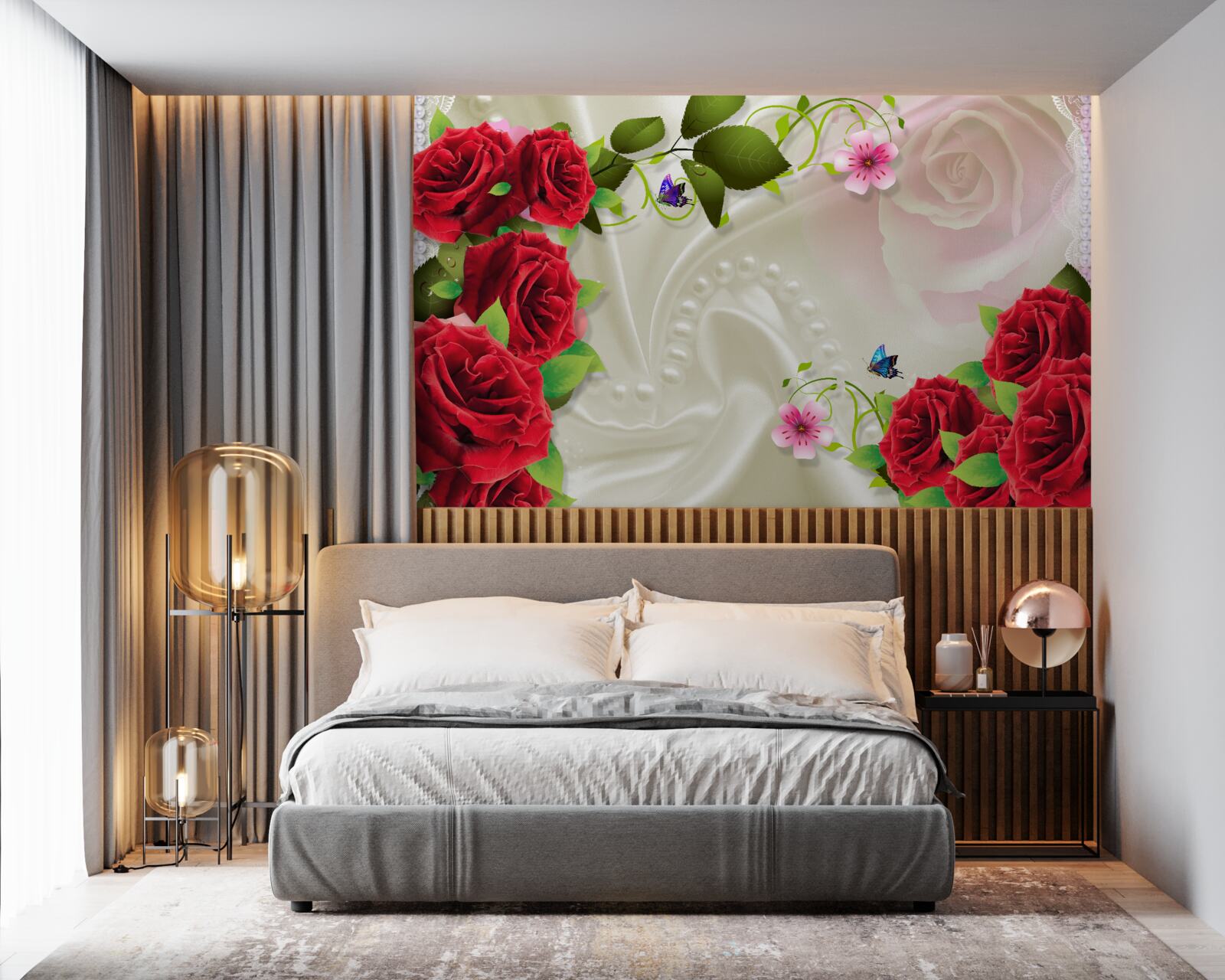 Fototapeta zespół kamieni i czerwonych róż