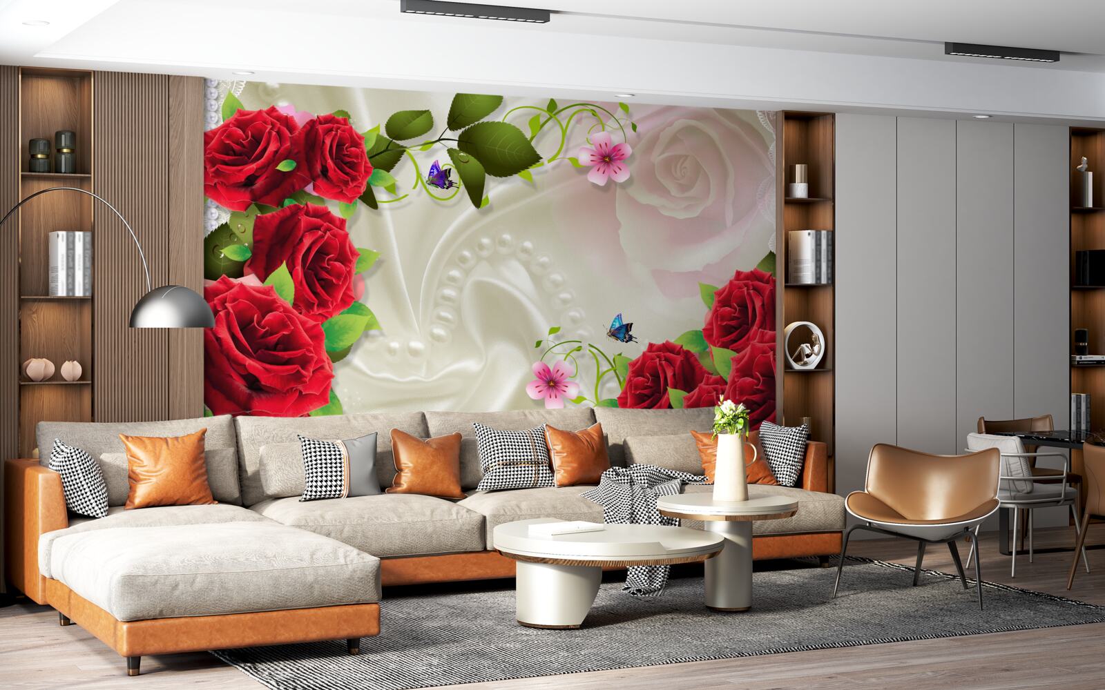 Fototapeta zespół kamieni i czerwonych róż