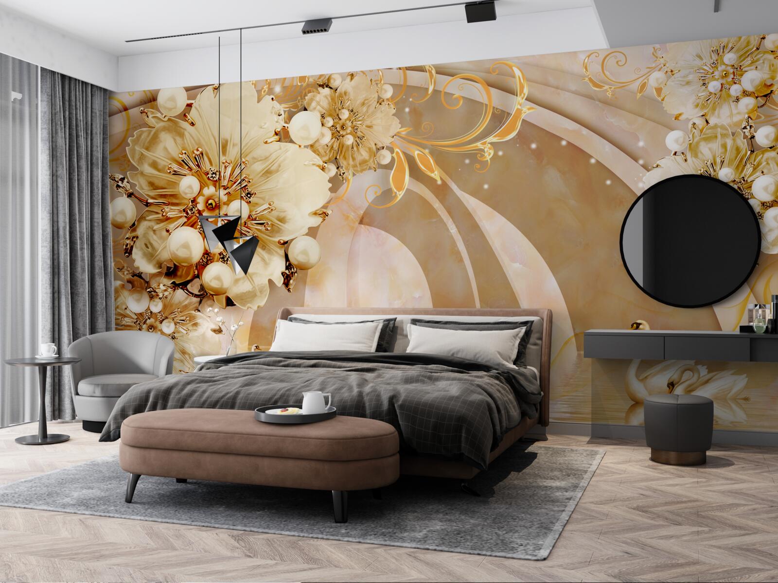 Fototapeta Łabędzie na wodzie są reprezentowane w brązowych odcieniach i kolorach