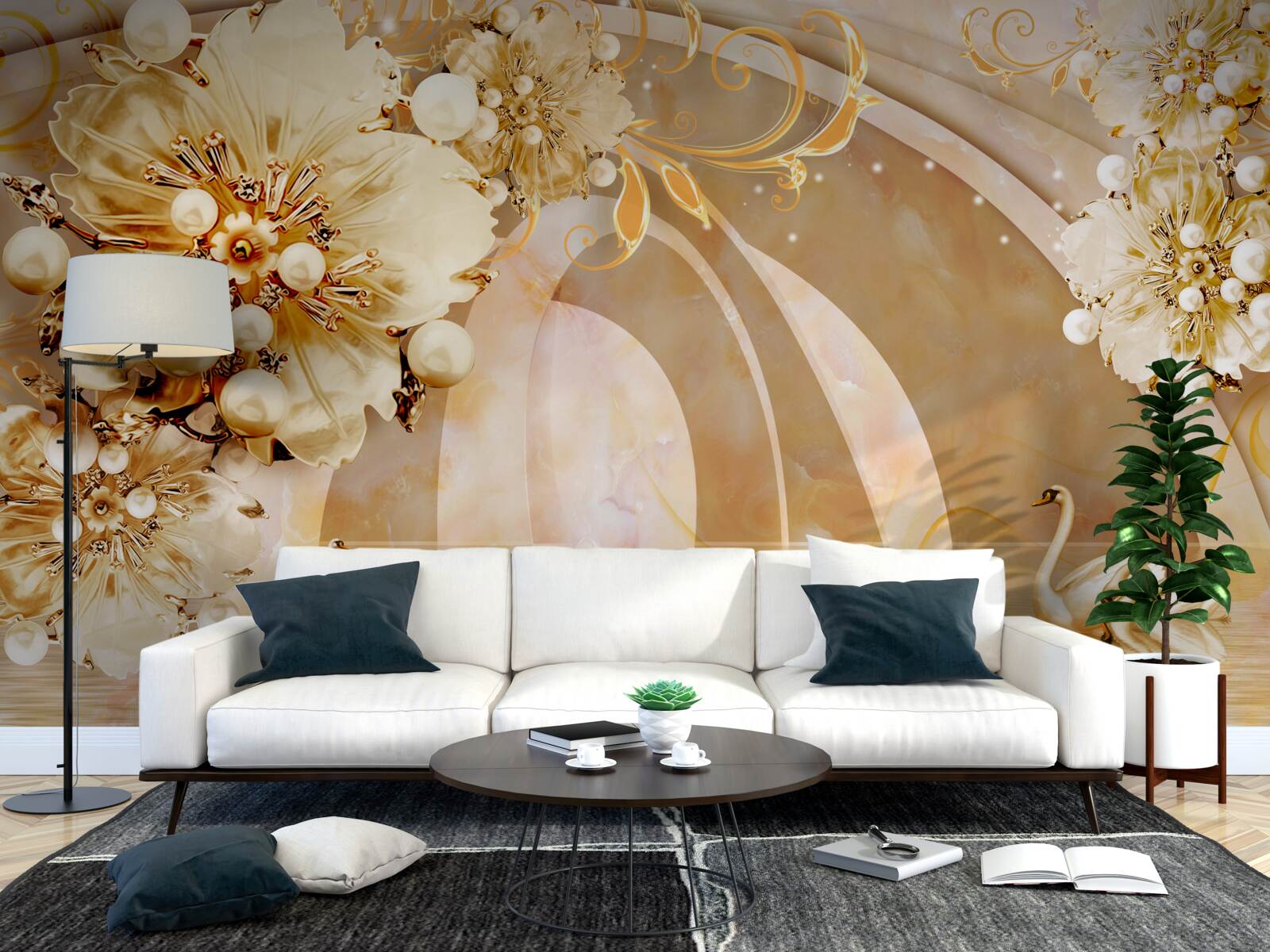 Fototapeta Łabędzie na wodzie są reprezentowane w brązowych odcieniach i kolorach