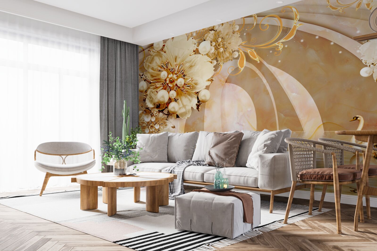 Fototapeta Łabędzie na wodzie są reprezentowane w brązowych odcieniach i kolorach