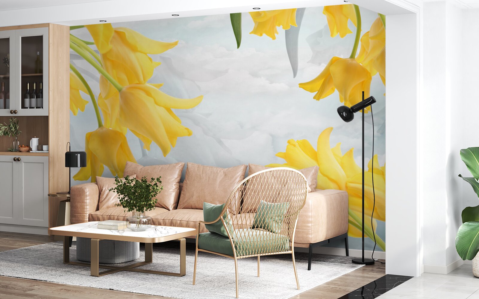 Fototapeta Żółte tulipany na tle błękitnego nieba