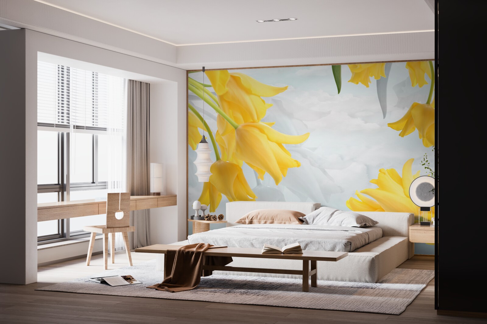 Fototapeta Żółte tulipany na tle błękitnego nieba