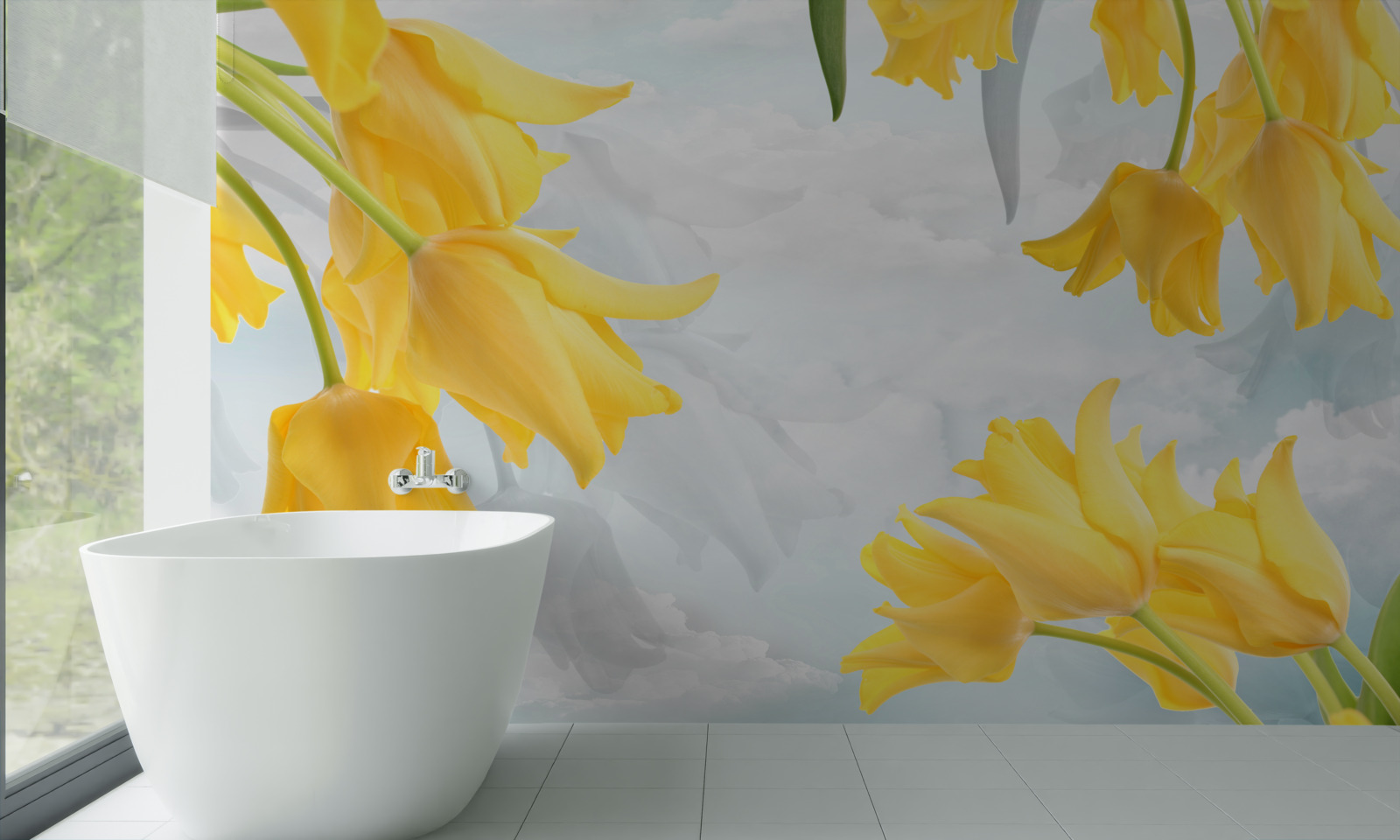 Fototapeta Żółte tulipany na tle błękitnego nieba