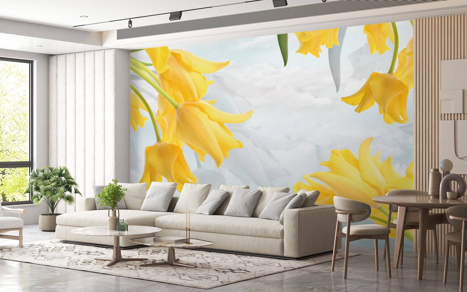 Fototapeta Żółte tulipany na tle błękitnego nieba