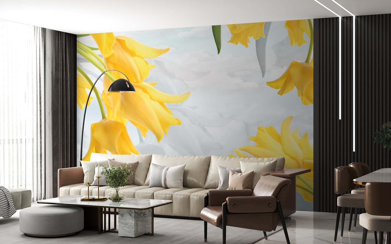 Fototapeta Żółte tulipany na tle błękitnego nieba