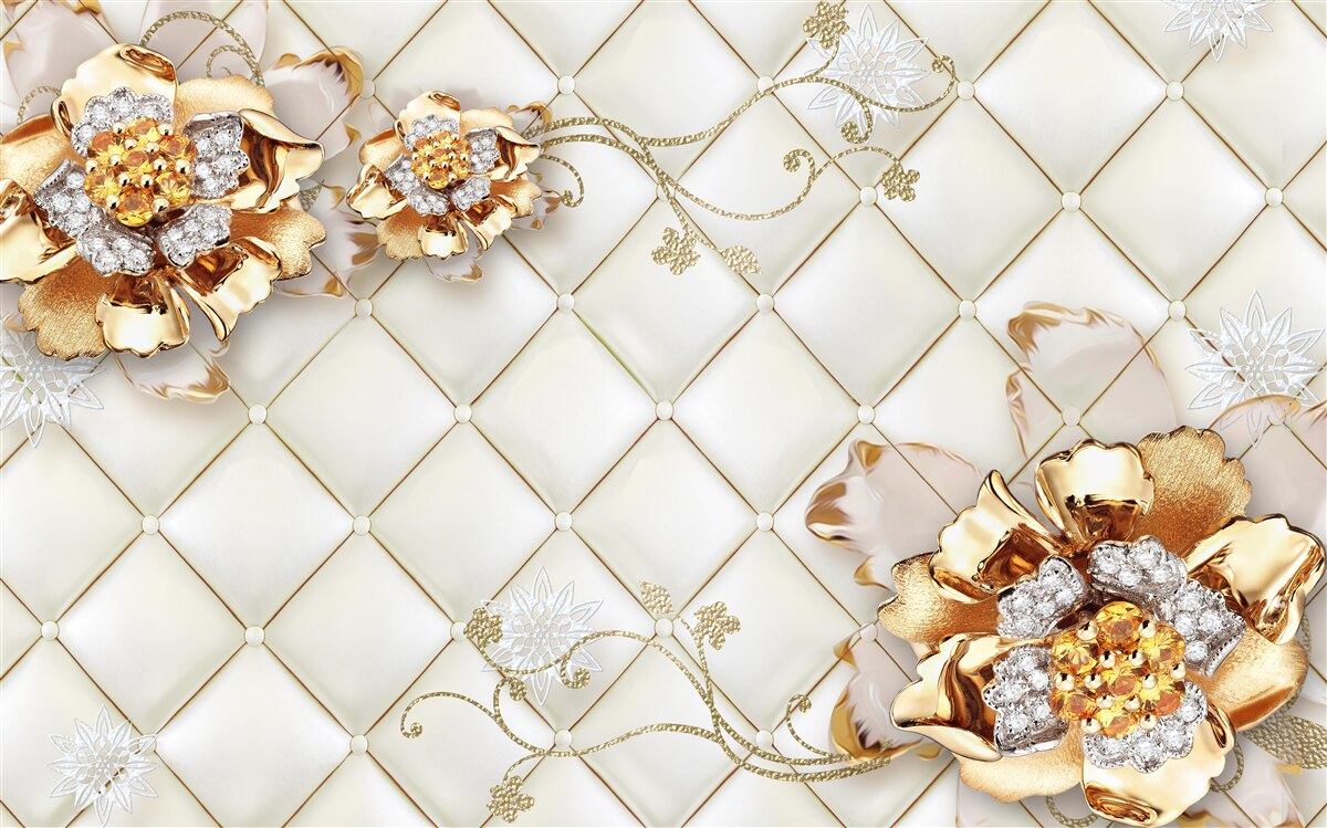 Fototapeta pąki kwiatowe z perłami, przypominające złoto