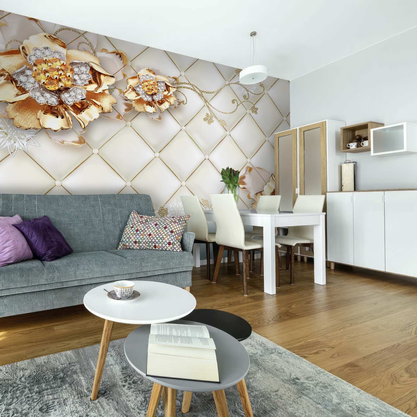 Fototapeta pąki kwiatowe z perłami, przypominające złoto