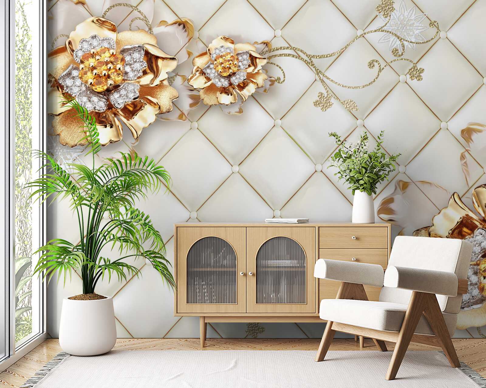 Fototapeta pąki kwiatowe z perłami, przypominające złoto