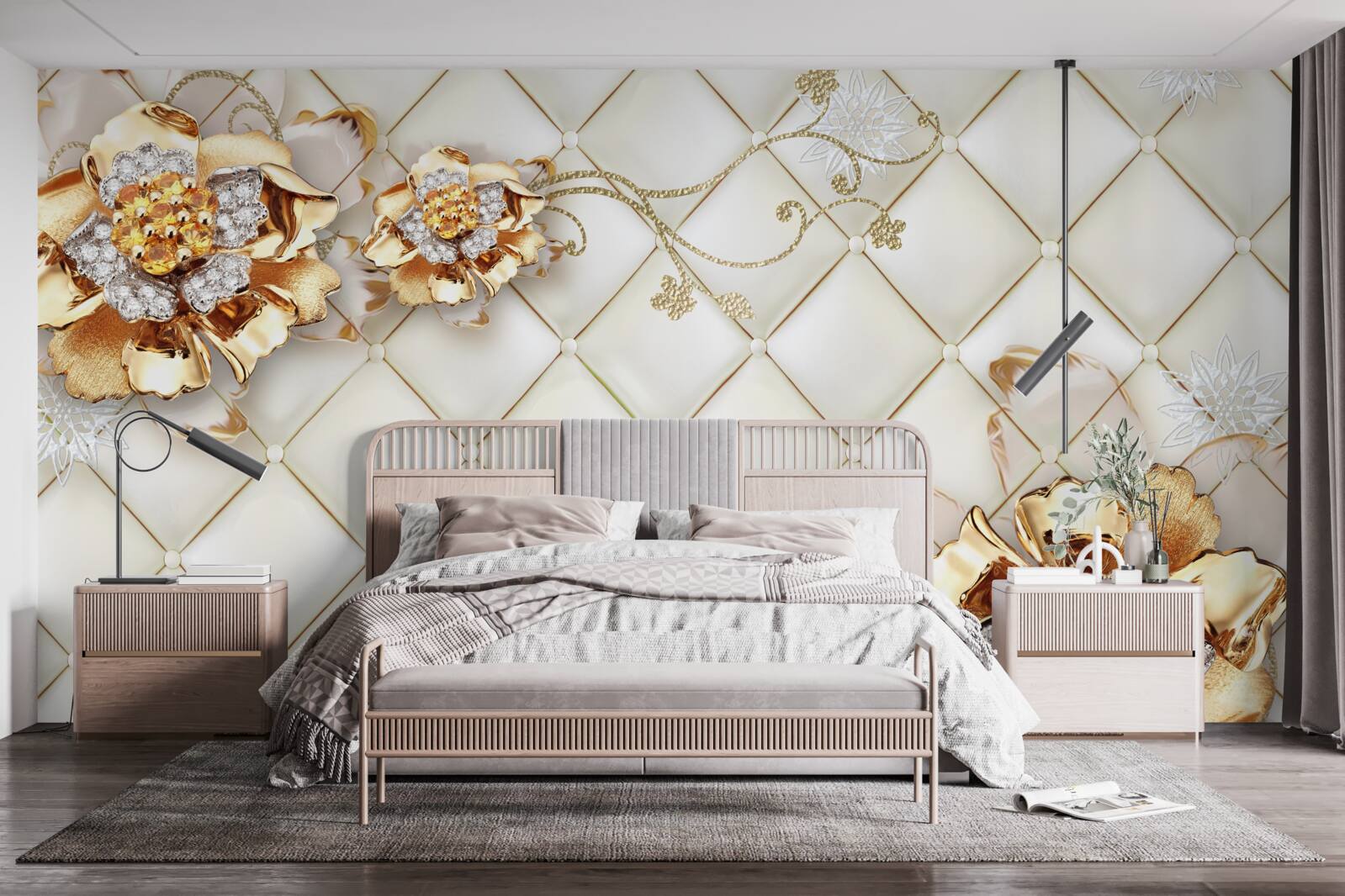 Fototapeta pąki kwiatowe z perłami, przypominające złoto