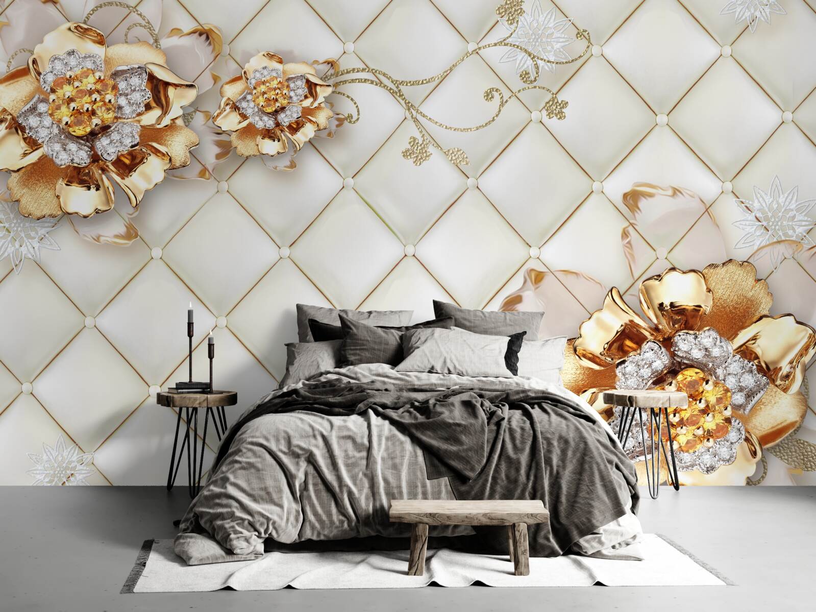 Fototapeta pąki kwiatowe z perłami, przypominające złoto