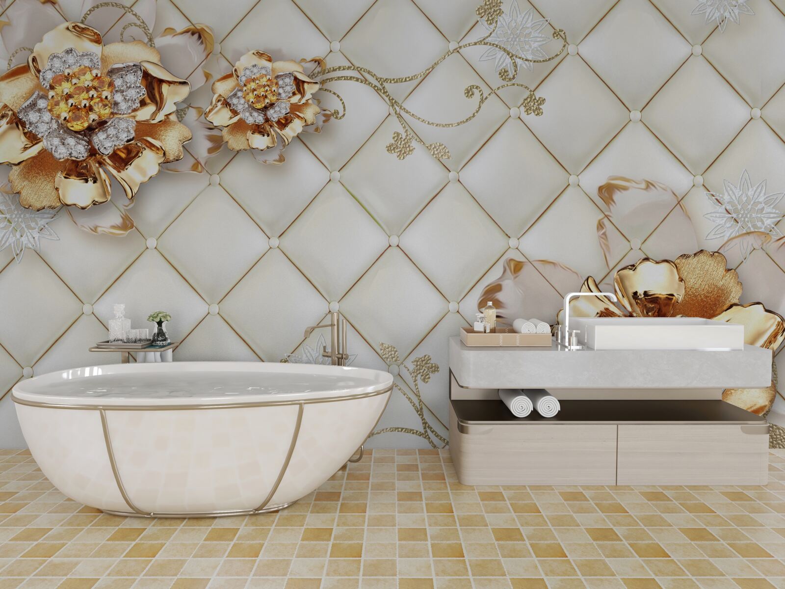 Fototapeta pąki kwiatowe z perłami, przypominające złoto