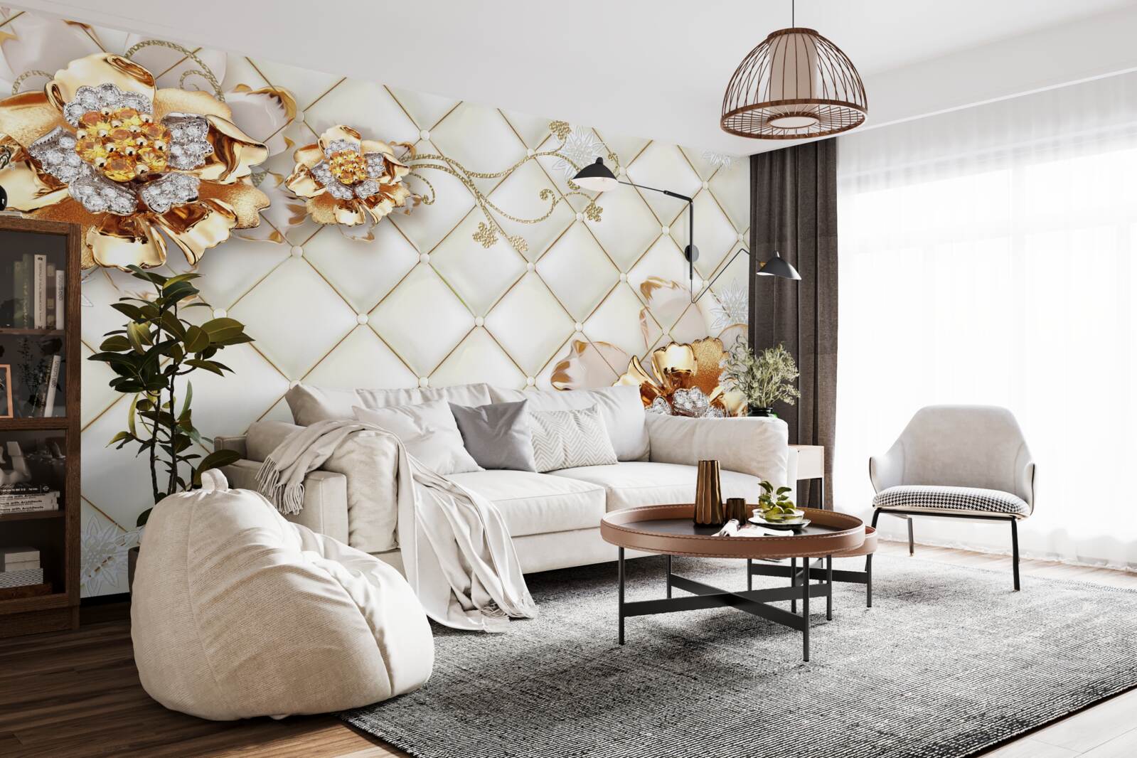 Fototapeta pąki kwiatowe z perłami, przypominające złoto