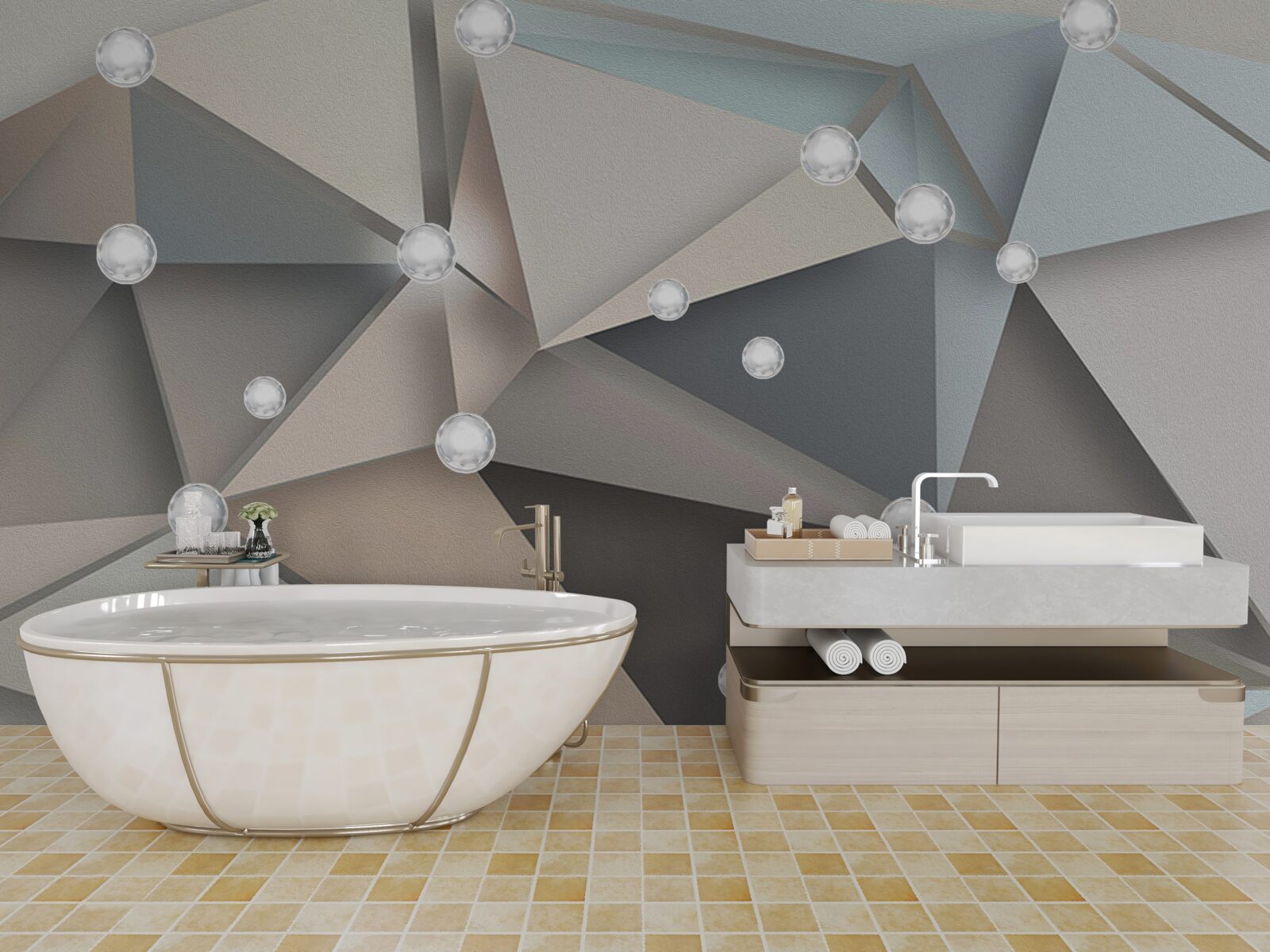 Fototapeta masa perłowa na trójkątach w pastelowych odcieniach