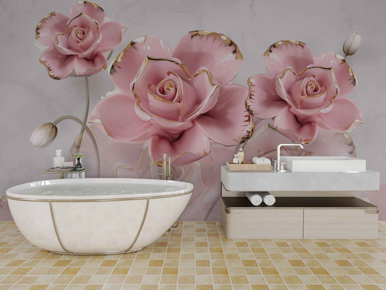 Fototapeta delikatne tło zdobią różowe róże