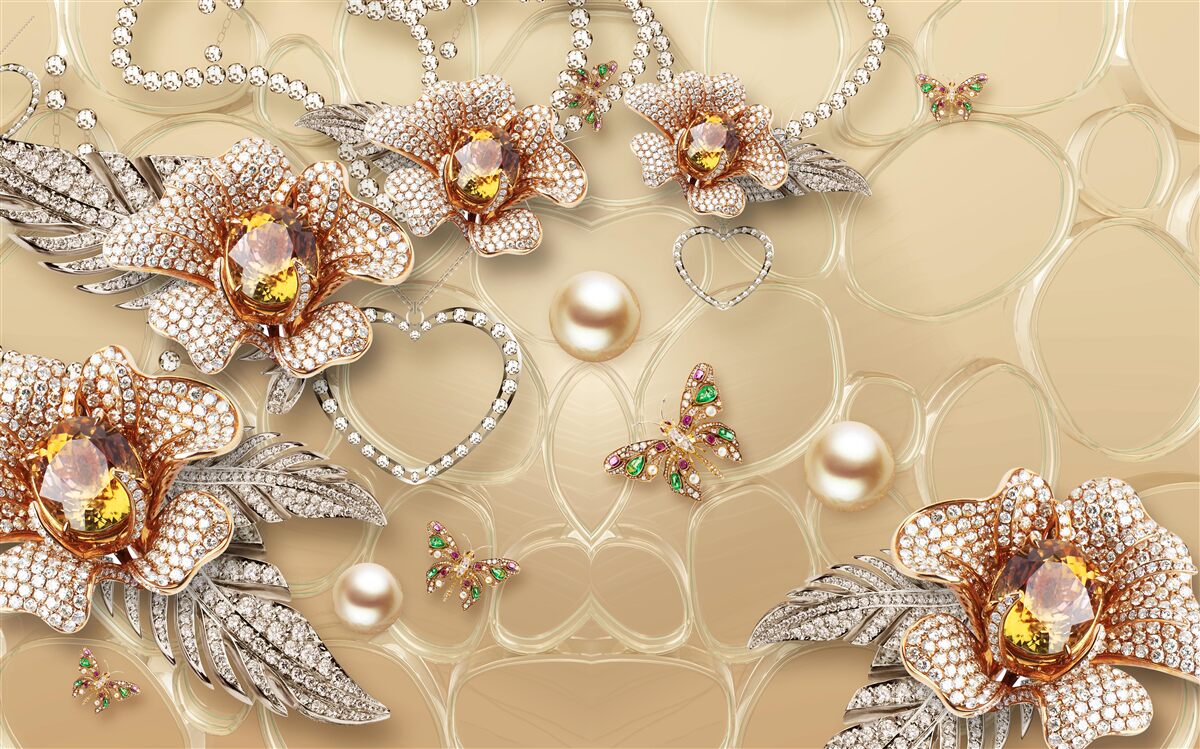 Fototapeta metalowe kwiaty w kolorze białym z perełkami