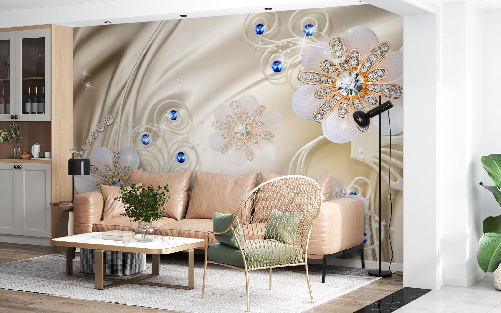 Fototapeta kolorowe klejnoty i łabędzie szybujące po wodzie