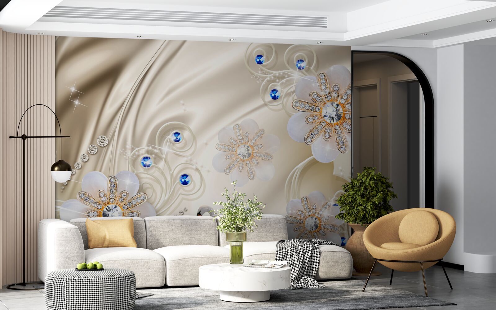 Fototapeta kolorowe klejnoty i łabędzie szybujące po wodzie