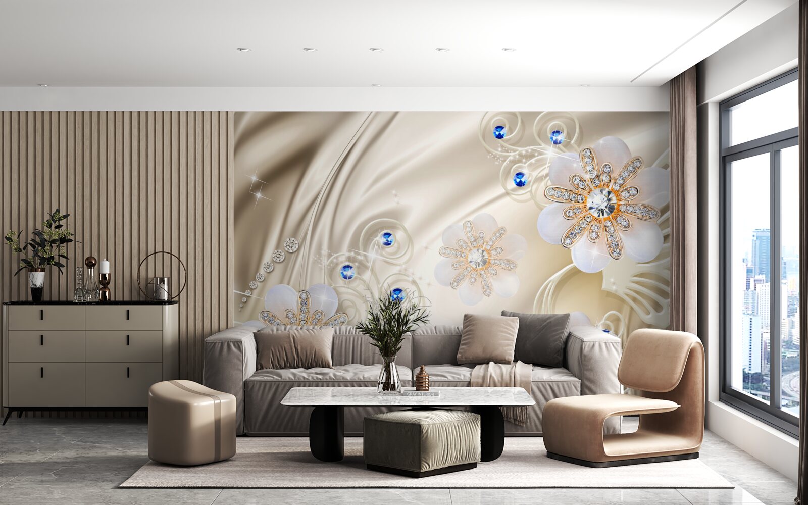 Fototapeta kolorowe klejnoty i łabędzie szybujące po wodzie