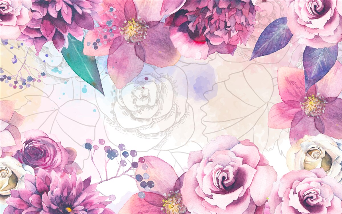 Fototapeta tło akwarelowe z kwiatami w odcieniach bzu