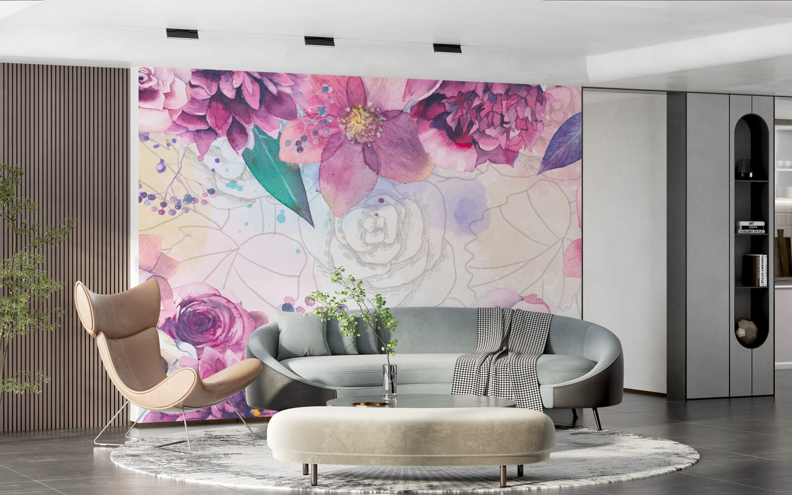 Fototapeta tło akwarelowe z kwiatami w odcieniach bzu