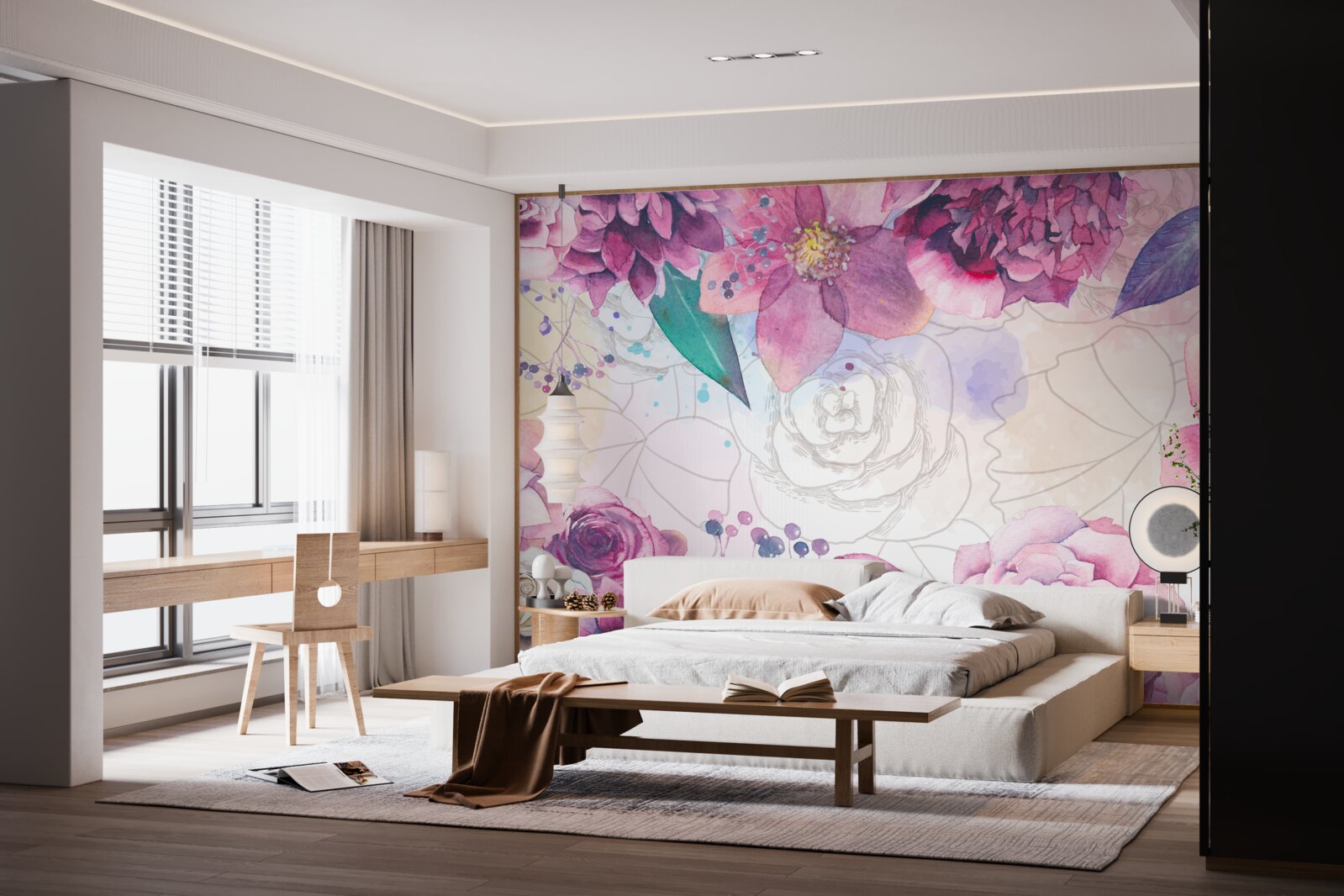 Fototapeta tło akwarelowe z kwiatami w odcieniach bzu