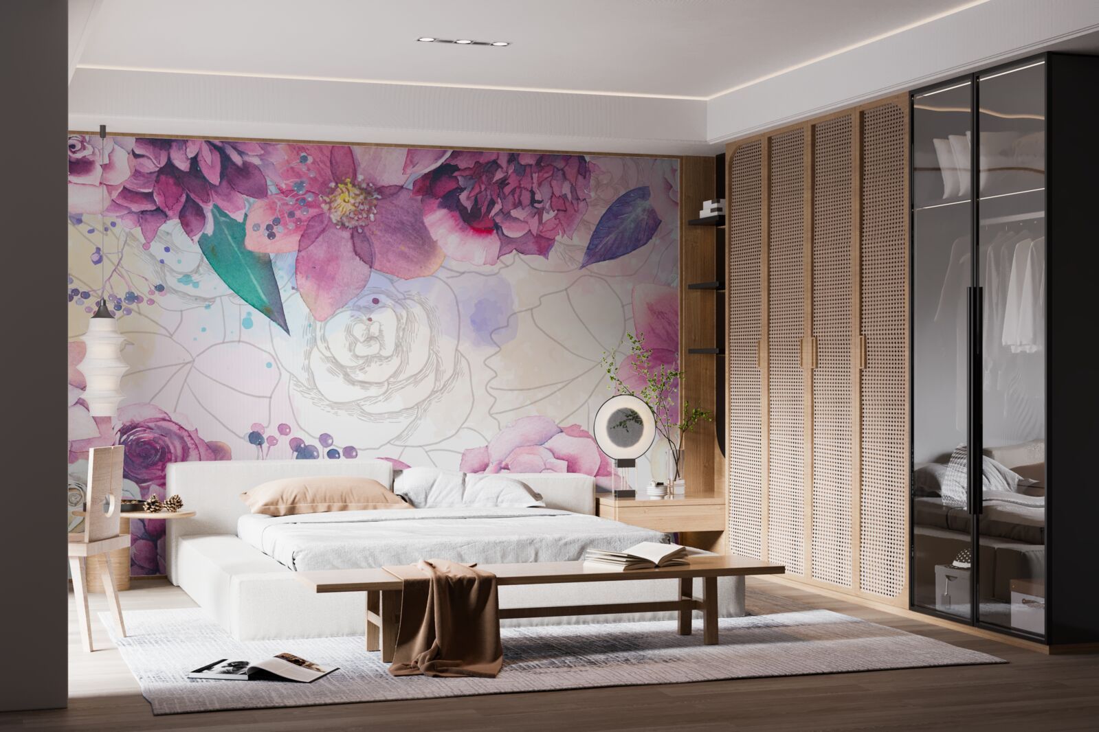 Fototapeta tło akwarelowe z kwiatami w odcieniach bzu