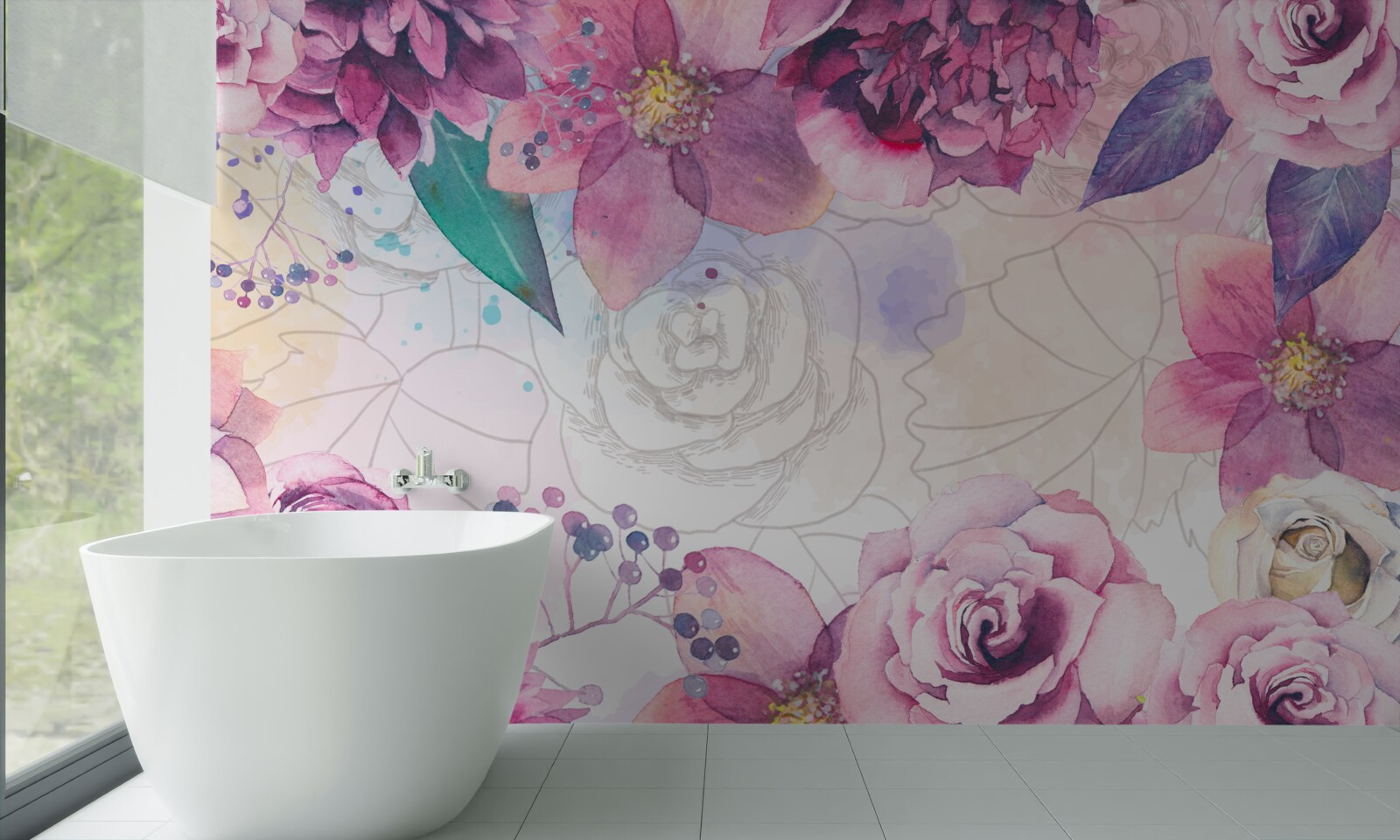 Fototapeta tło akwarelowe z kwiatami w odcieniach bzu