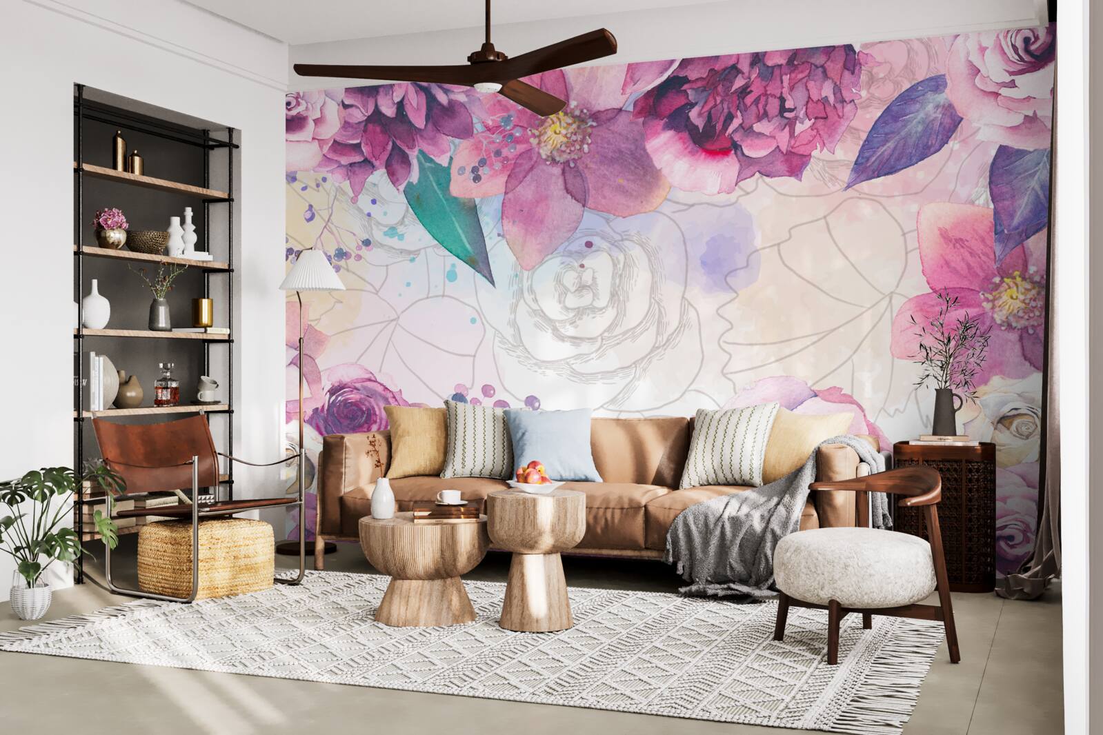 Fototapeta tło akwarelowe z kwiatami w odcieniach bzu