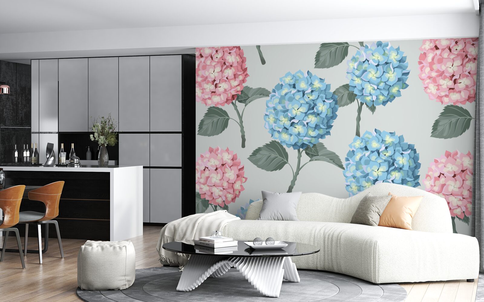 Fototapeta hortensje różowe i niebieskie