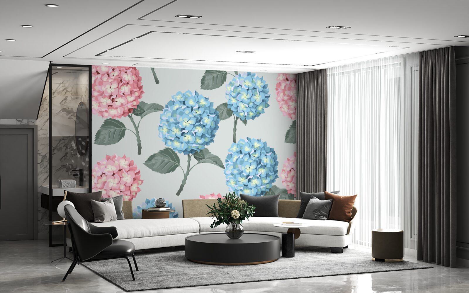 Fototapeta hortensje różowe i niebieskie