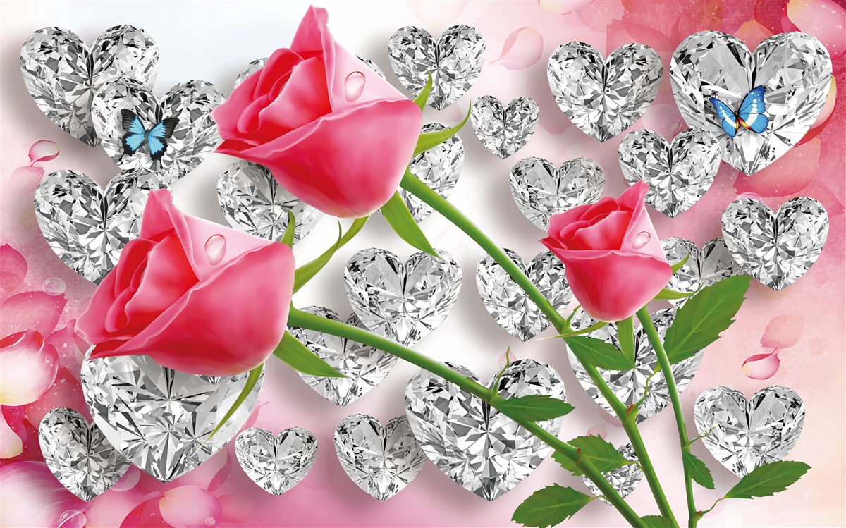 Fototapeta diamenty i czerwone róże