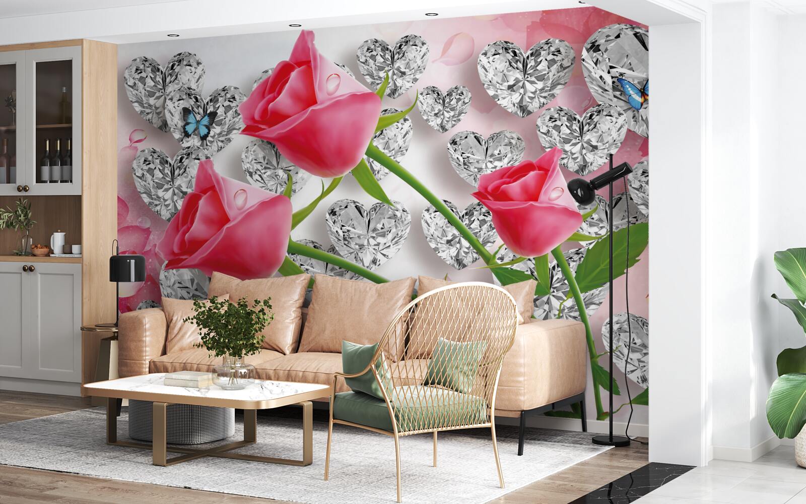 Fototapeta diamenty i czerwone róże