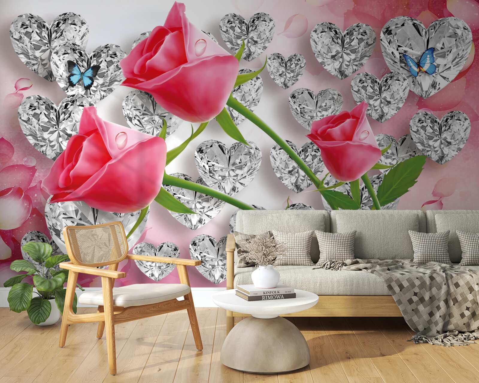 Fototapeta diamenty i czerwone róże