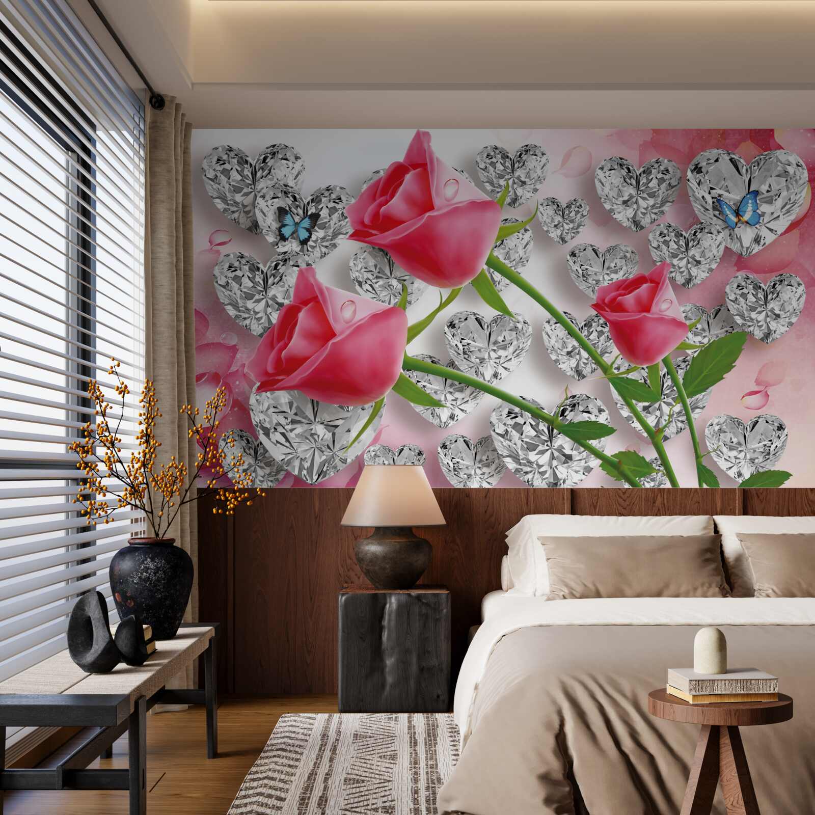 Fototapeta diamenty i czerwone róże