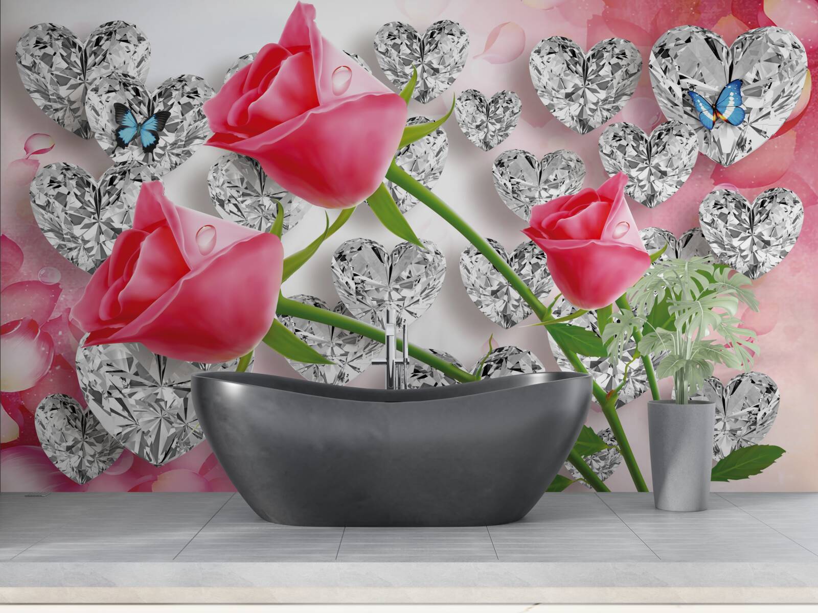 Fototapeta diamenty i czerwone róże