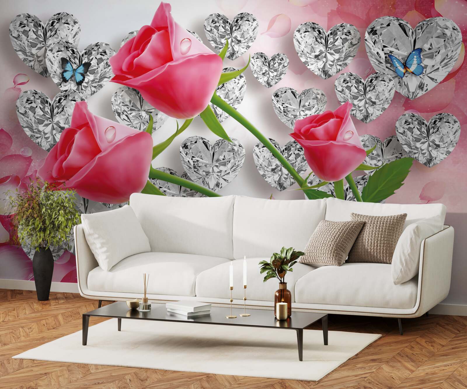 Fototapeta diamenty i czerwone róże