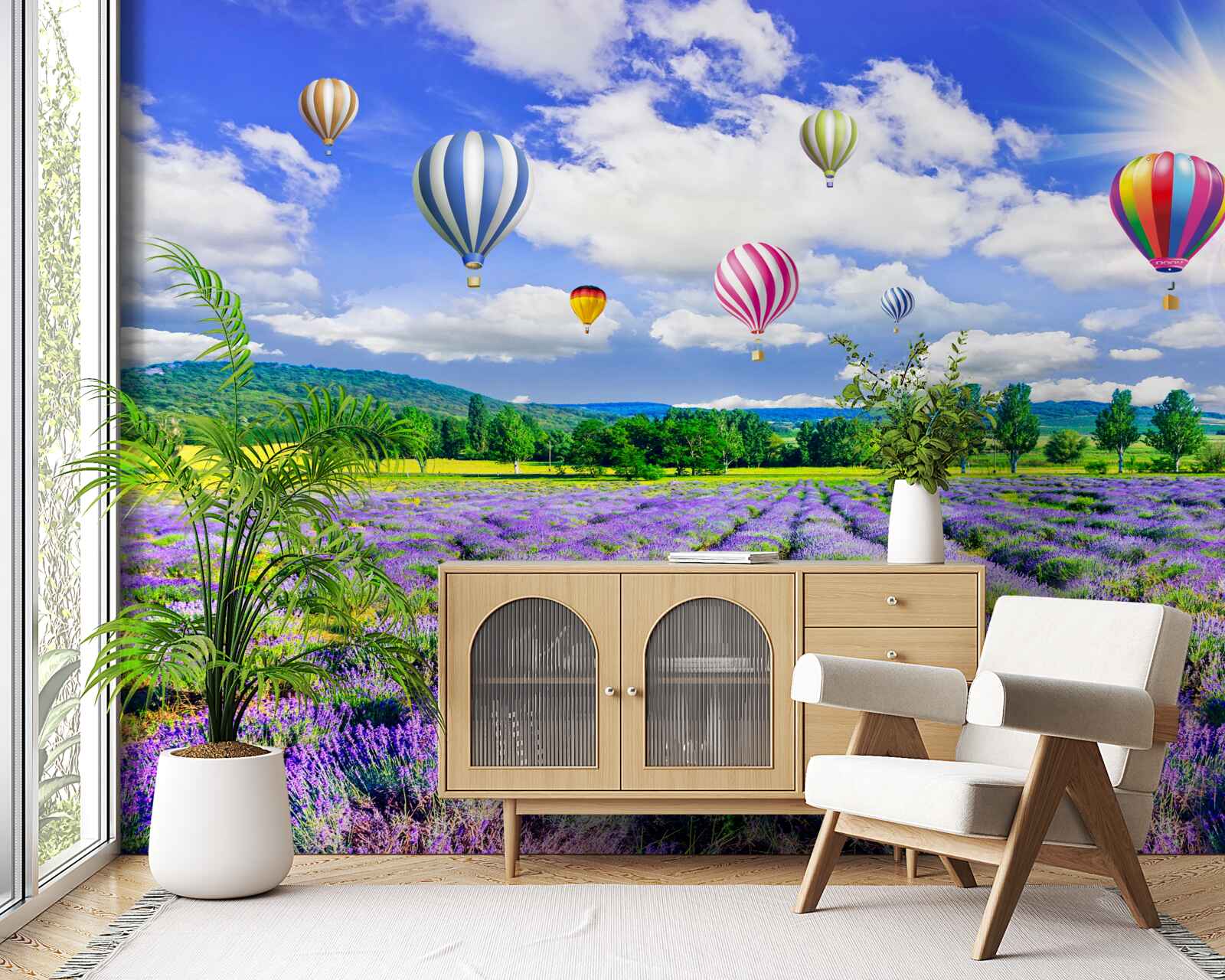 Fototapeta lot balonem nad polem lawendy