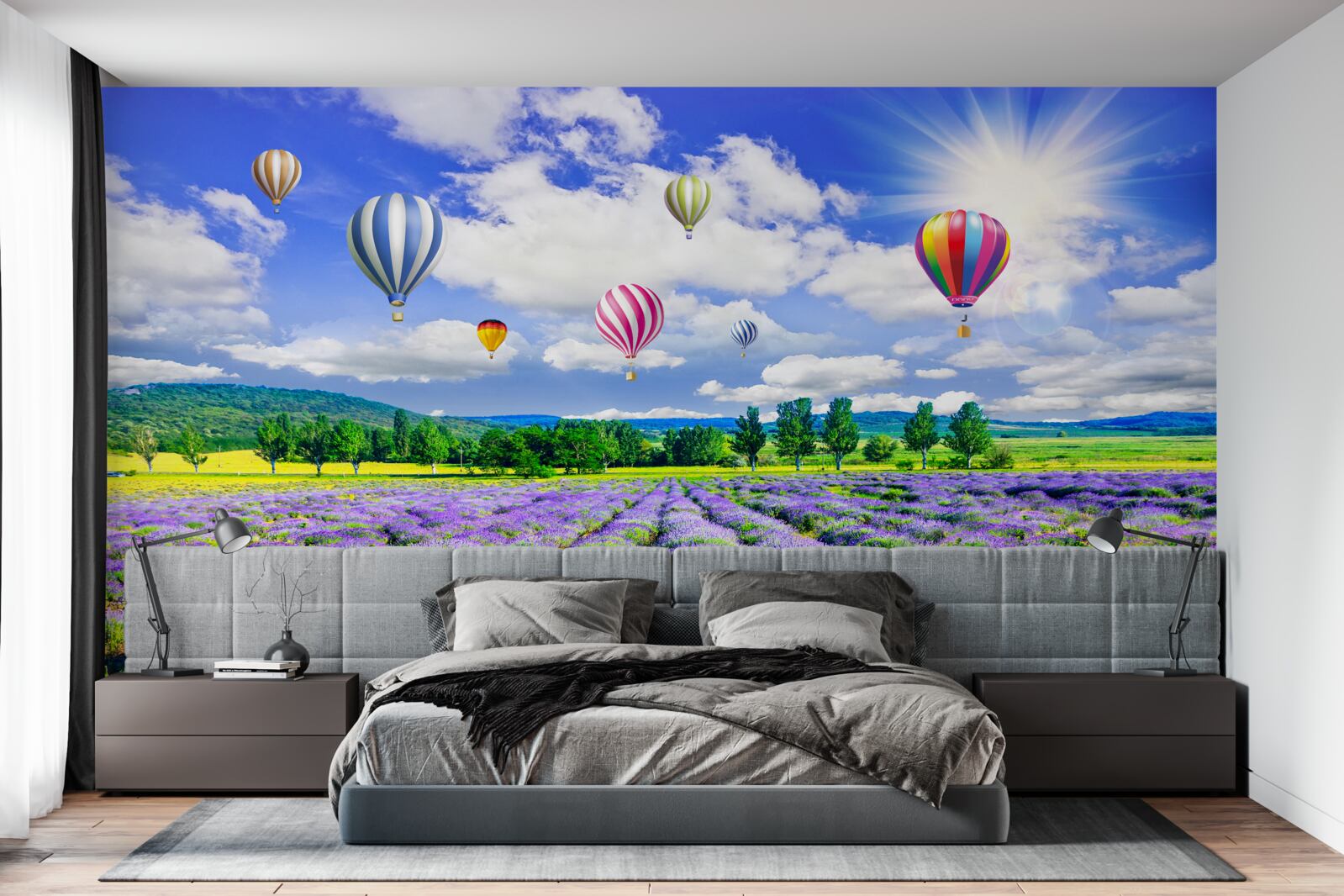 Fototapeta lot balonem nad polem lawendy