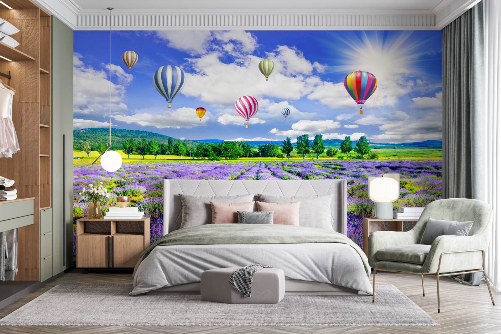 Fototapeta lot balonem nad polem lawendy