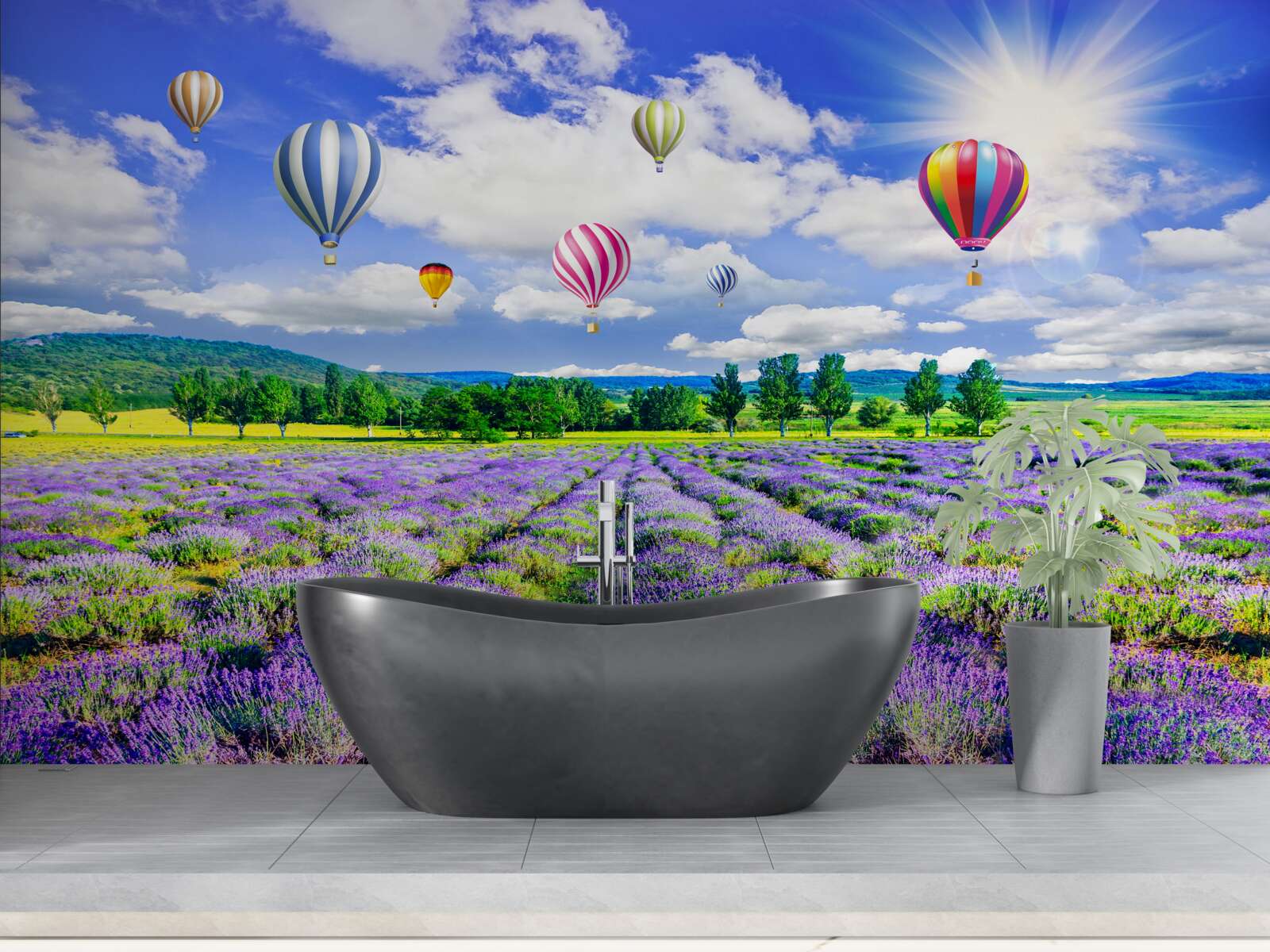 Fototapeta lot balonem nad polem lawendy