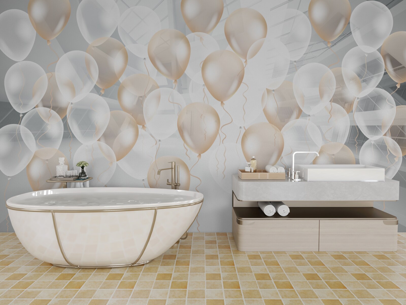 Fototapeta balony biało-złote