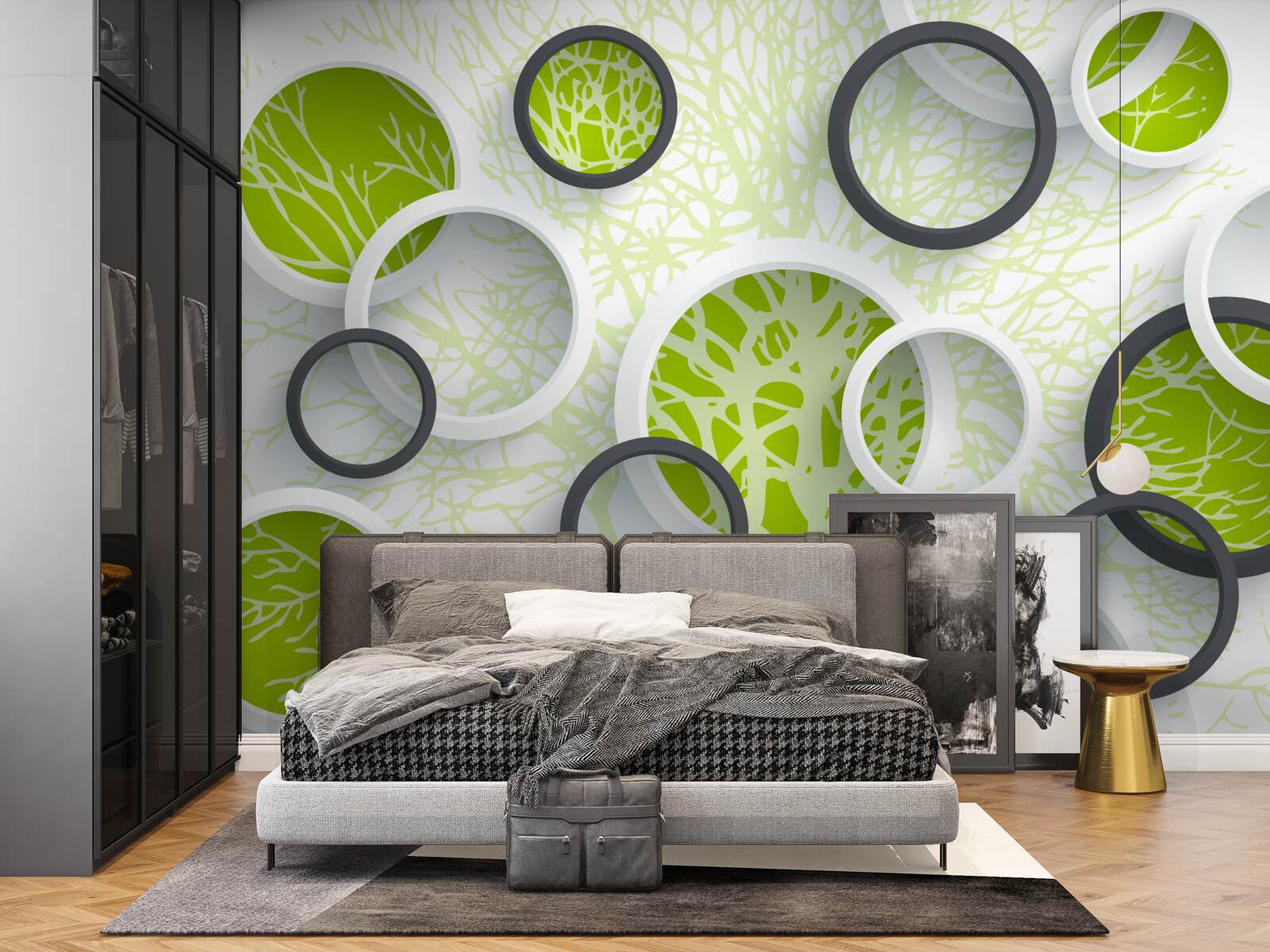 Fototapeta okręgi soczewki odbijają zieleń liści drzew