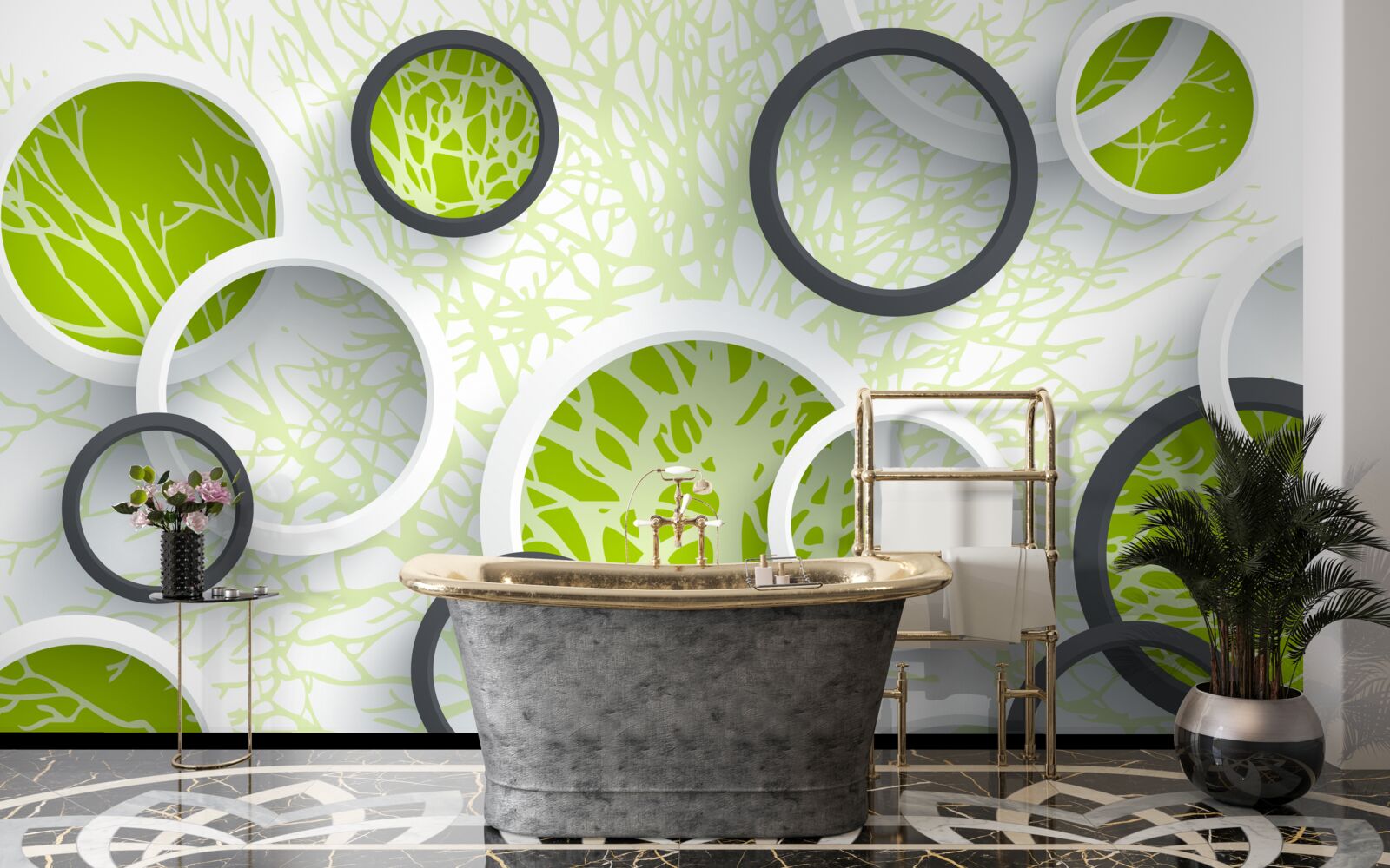 Fototapeta okręgi soczewki odbijają zieleń liści drzew