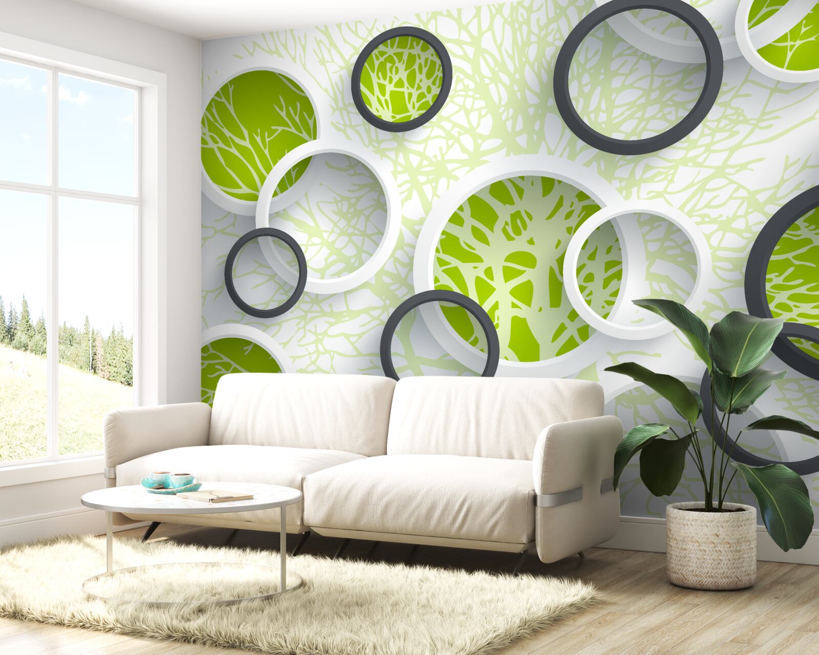 Fototapeta okręgi soczewki odbijają zieleń liści drzew