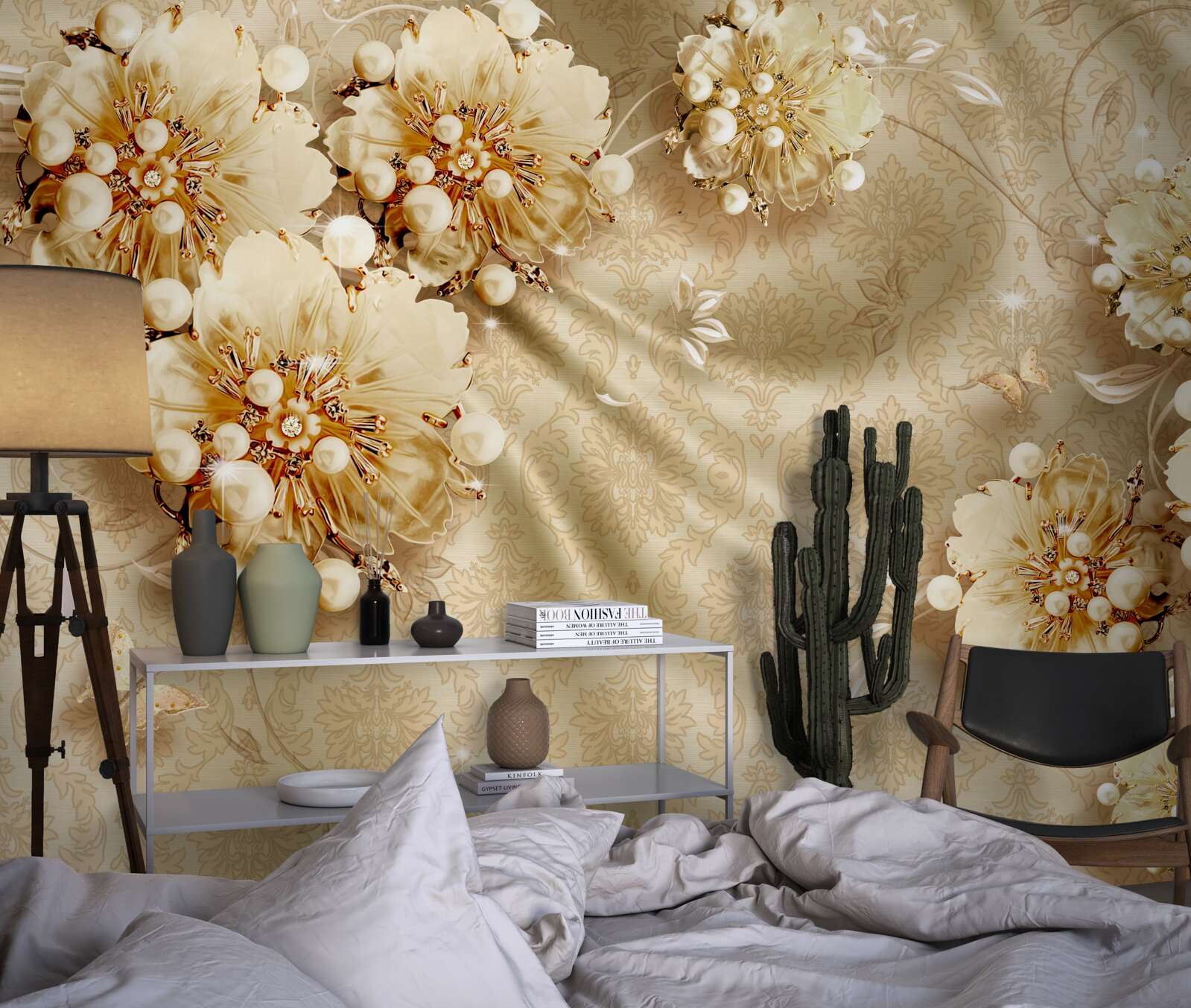 Fototapeta w odcieniach kwiatów i jedwabiu dominują odcienie brązu