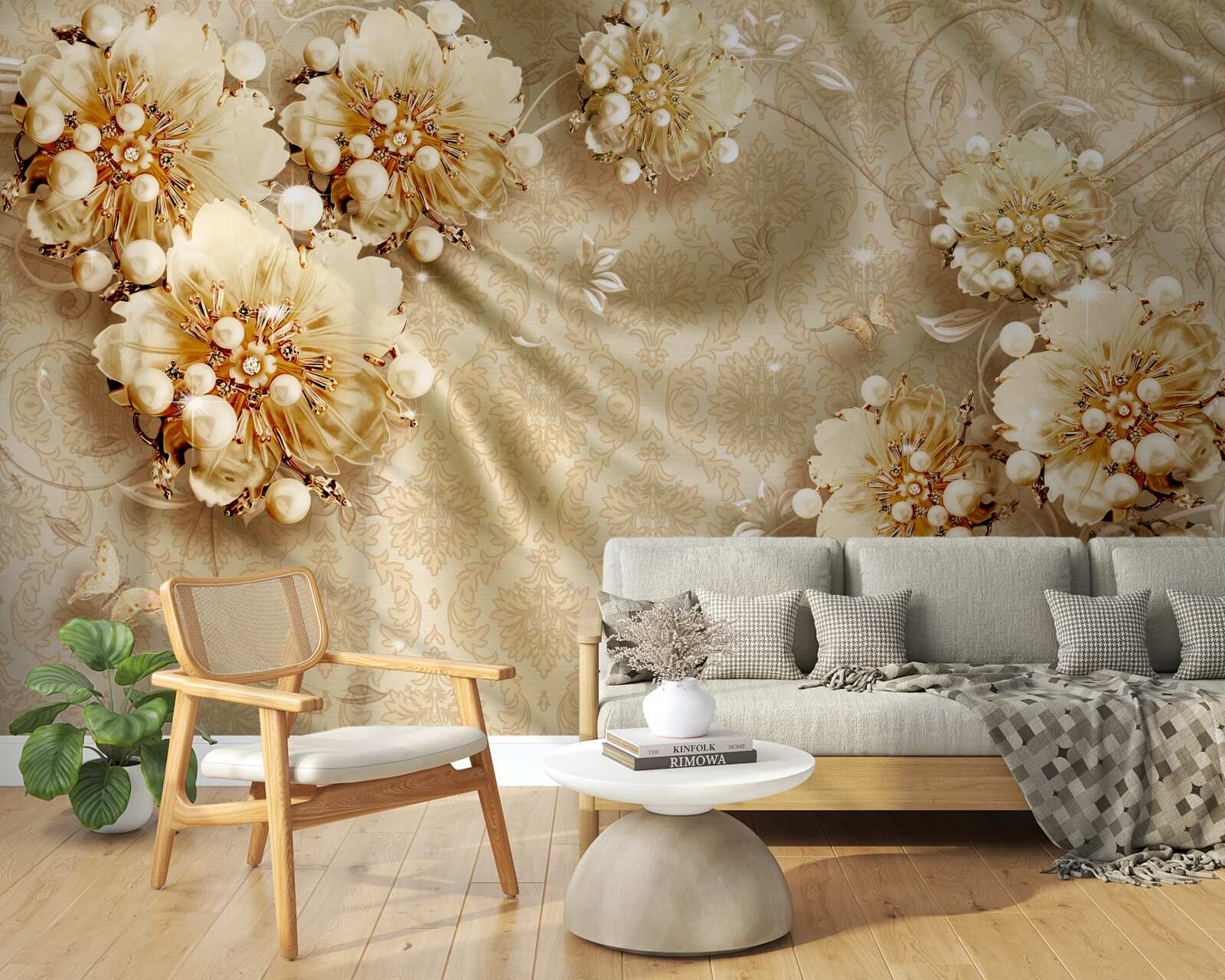 Fototapeta w odcieniach kwiatów i jedwabiu dominują odcienie brązu