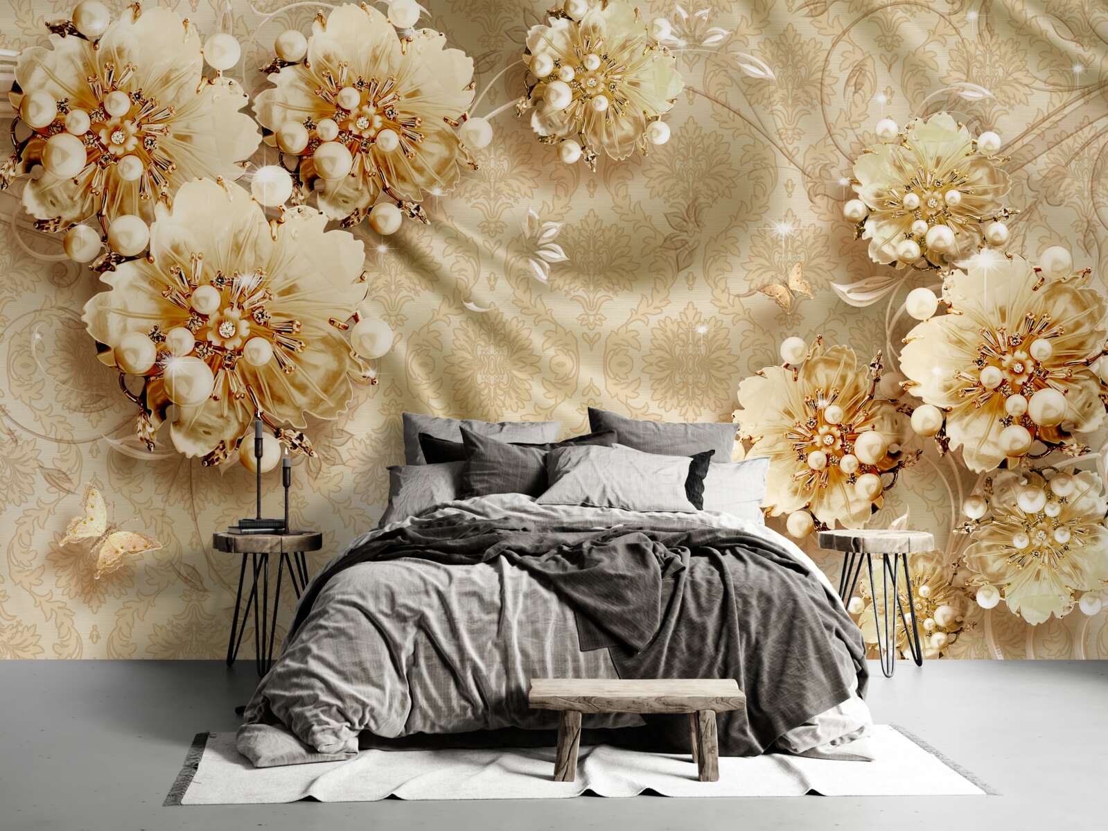 Fototapeta w odcieniach kwiatów i jedwabiu dominują odcienie brązu